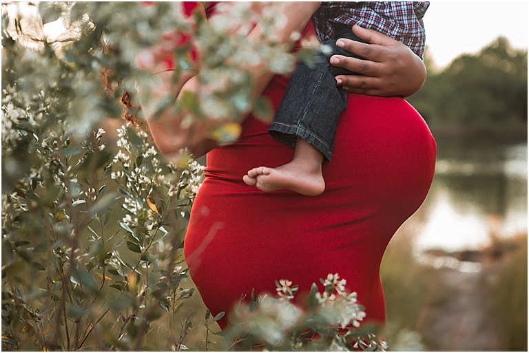 red maternity dress on glowing mama. Virginia Beach